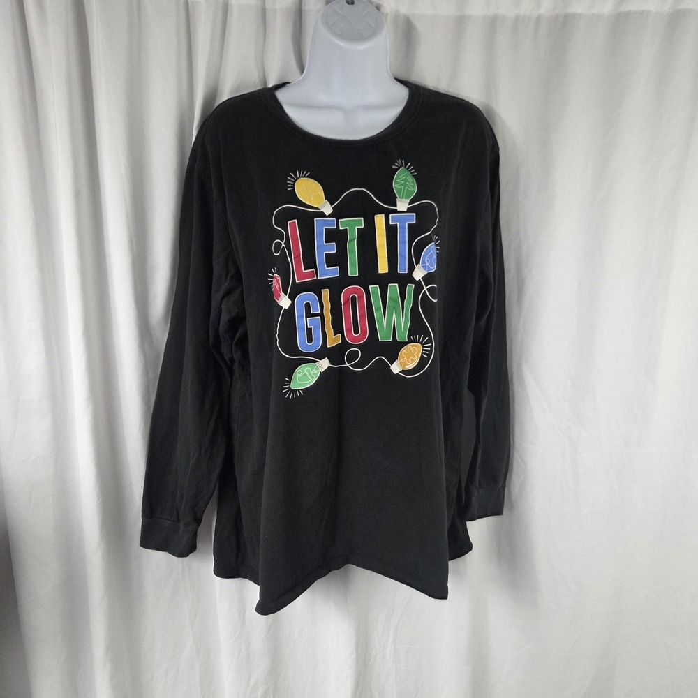 PJ Place Shirt Womens XL Black Let It Glow Christmas Lights Graphic Tee Top